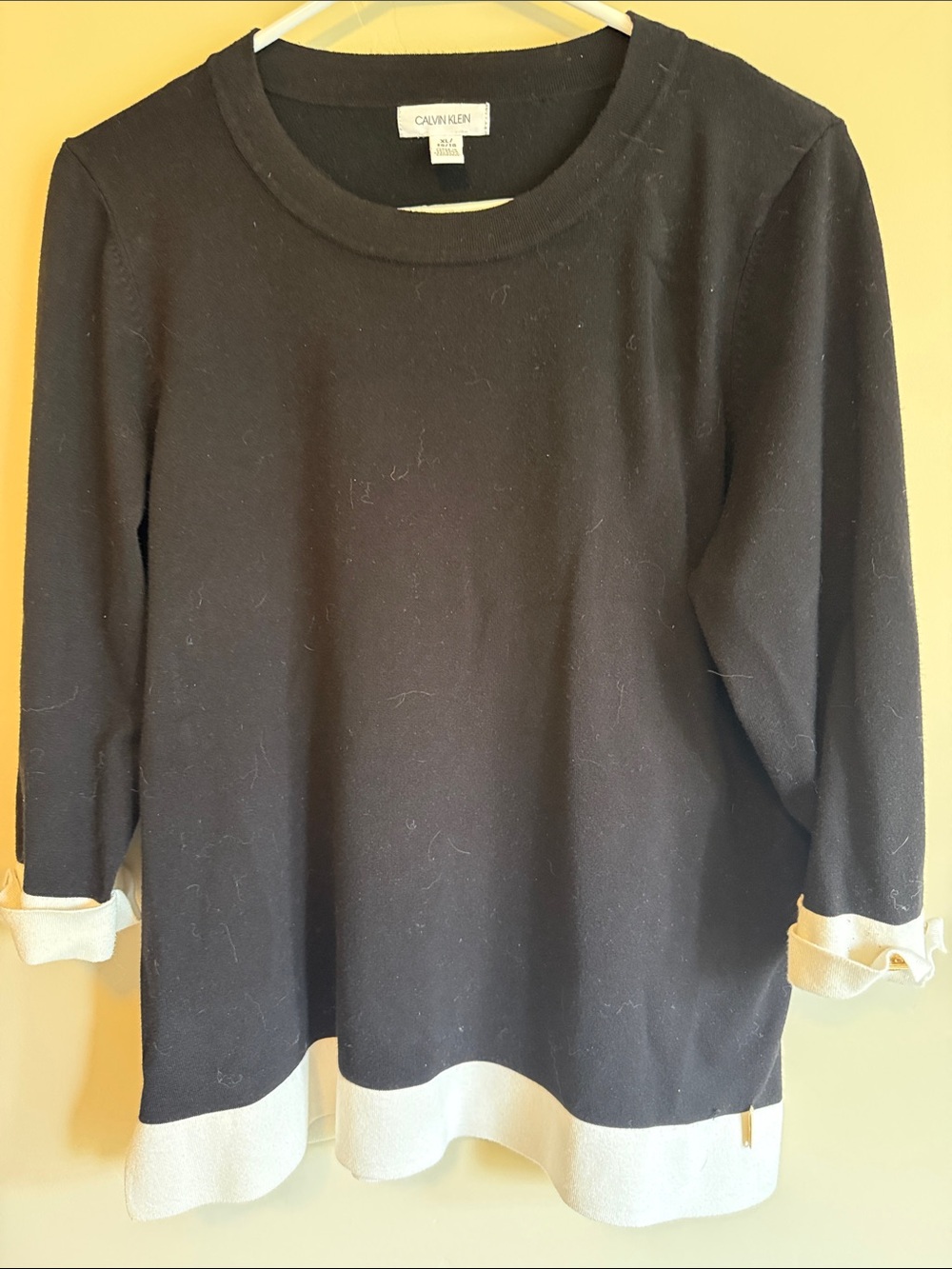 Calvin Klein Black Sweater with Cream Hem and Cuffs